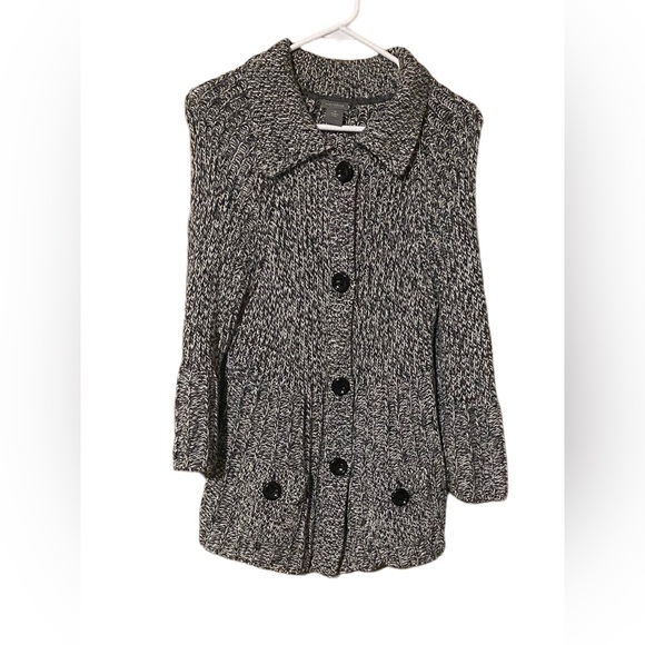 Ann Taylor Women’s Medium Open Cardigan Sweater Chunky Knit Black White Gray - Picture 1 of 13